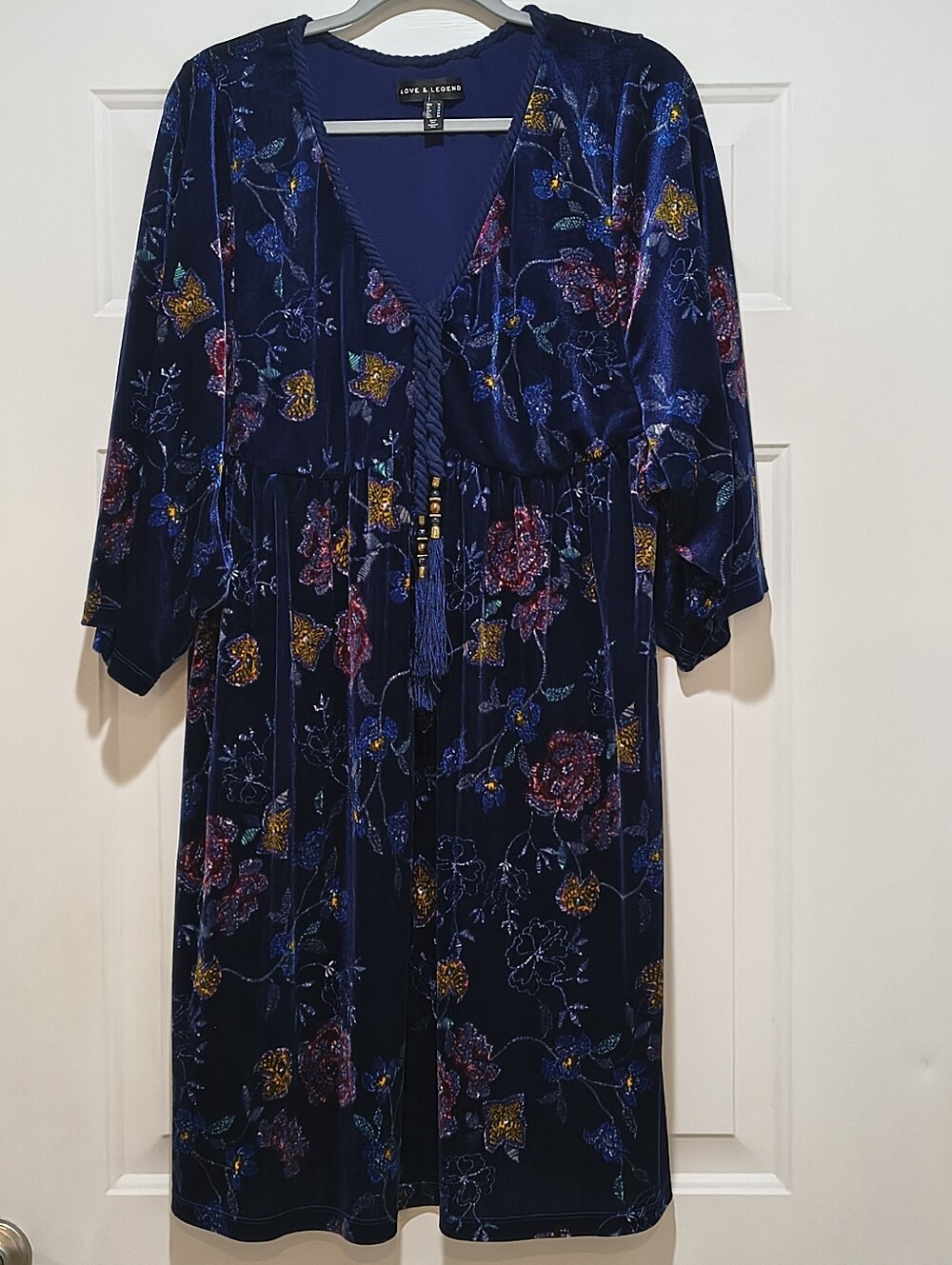 Love & Legend Deep Navy Velvet Floral Dress with Multicolor Flowers Size 16